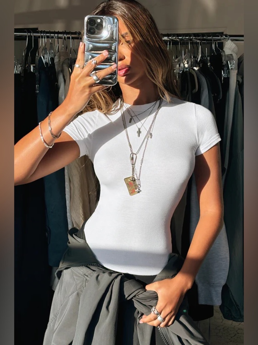 $82 JOAH BROWN RIBBED CREWNECK TEE ALO YOGA LULULEMON SKIMS ADANOLA TALENTLESS